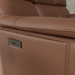 English Elm Oslo Genuine Leather Power Reclining Sofa with Usb Charging for Modern Living Rooms Pecan B339P411604