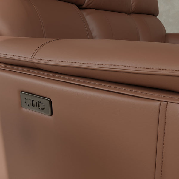 English Elm Oslo Genuine Leather Power Reclining Sofa with Usb Charging for Modern Living Rooms Pecan B339P411604
