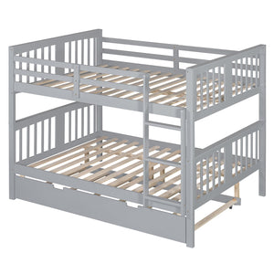 English Elm Full Over Bunk Bed with Twin Trundle Solid Pine Frame Gray Convertible LT100204AAE