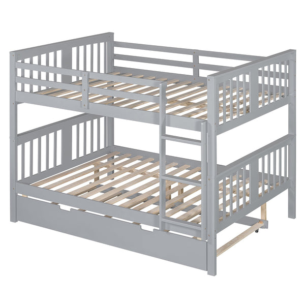 English Elm Full Over Bunk Bed with Twin Trundle Solid Pine Frame Gray Convertible LT100204AAE