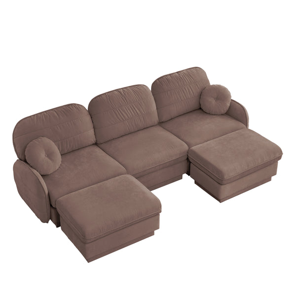 English Elm 105" Chenille U-shaped Sectional Sofa Deep Seat Cloud Couch with Movable Ottoman Rose Dust W714S01779
