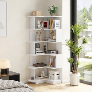 English Elm 5-tier Corner Bookcase L-shaped Freestanding Open Shelf Display for Home Office White T3623P436784