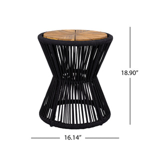 English Elm Scott Living Nara Outdoor Acacia Wood Side Tables with Woven Rope Iron Frame Set Black,Teak N770PS2354692B