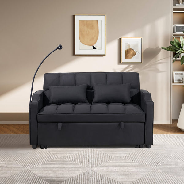 English Elm 1 Suede Futon Sofa Bed with Usb Port Swivel Phone Stand and Adjustable Backrest W3739P445773