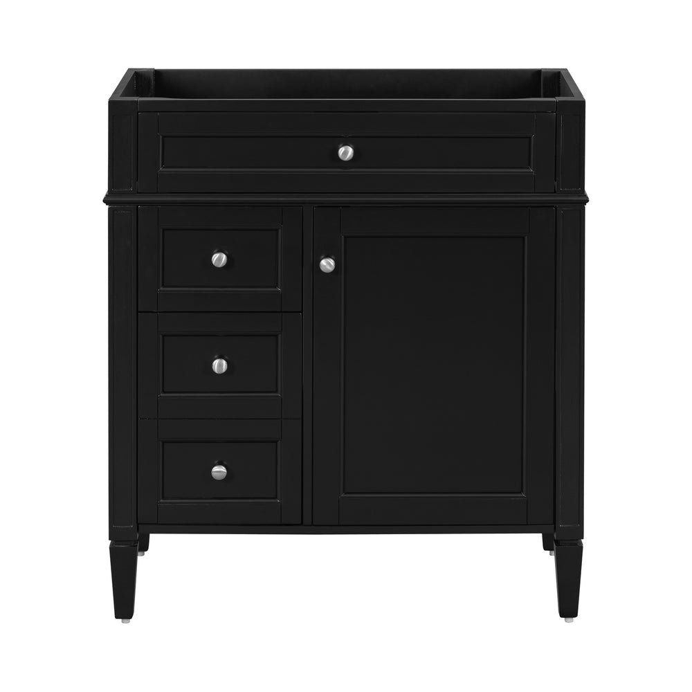 English Elm 30'' Modern Bathroom Vanity Cabinet with Roman Legs, 3 Drawers, Adjustable Shelf, Tip-Out Drawer, Durable MDF/Solid Wood Black N710P236988B