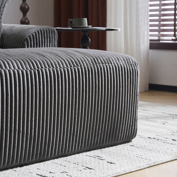 English Elm Oversized corduroy chaise lounge with ottoman, plush boneless sofa, ergonomic pillows for relaxing comfort Grey W1901P278403
