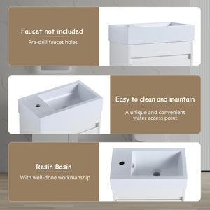 English Elm 18'' Floating Wall Vanity with Resin Sink, Open Shelf Storage, Eco-Friendly Plywood, Soft-Close Door White Straight Grain W99936243