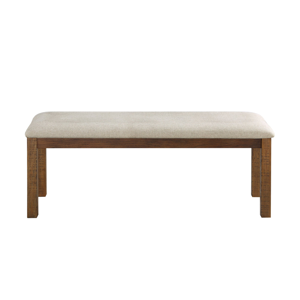 English Elm Brown Bonner 48.5" Dining Bench Beige Upholstered Seat Solid Pine & Acacia Veneer Brown Finish, Transitional Style Durable Craftsmanship B011P382605