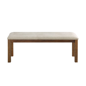 English Elm Brown Bonner 48.5" Dining Bench Beige Upholstered Seat Solid Pine & Acacia Veneer Brown Finish, Transitional Style Durable Craftsmanship B011P382605