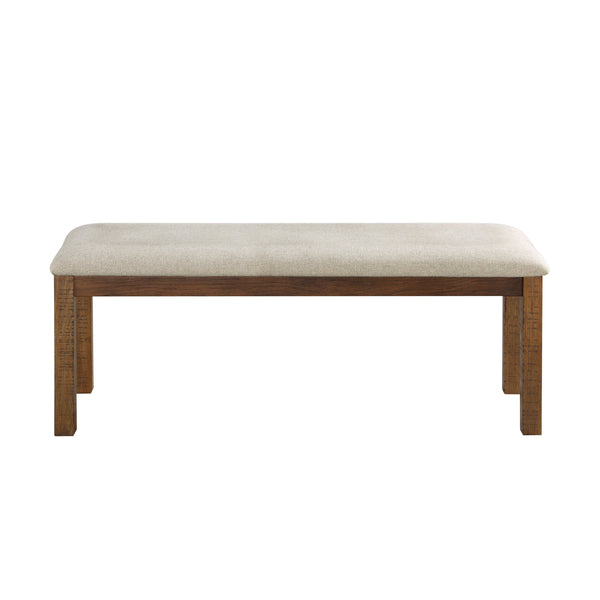 English Elm Brown Bonner 48.5" Dining Bench Beige Upholstered Seat Solid Pine & Acacia Veneer Brown Finish, Transitional Style Durable Craftsmanship B011P382605