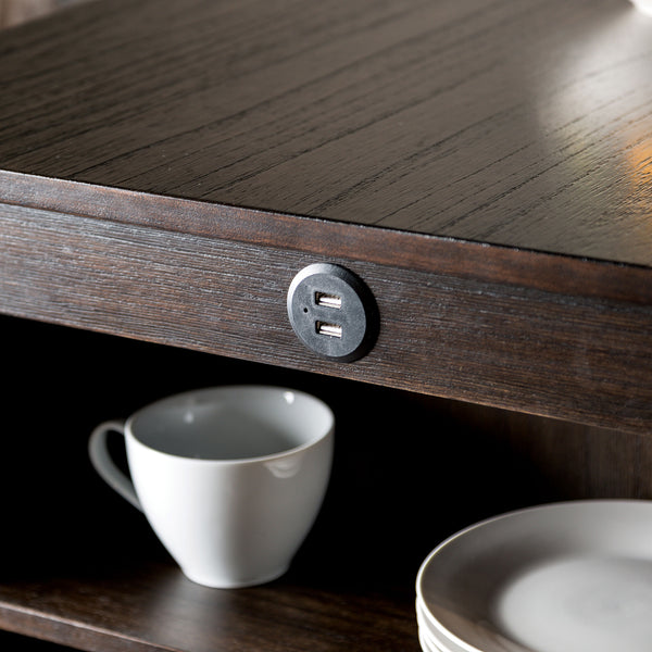 English Elm Transitional Counter Height 3pc Dining Set with USB Charging, Storage Shelves & Padded Seats Cherry,Gray 42 L x 39 W x 13 H B2741P381483