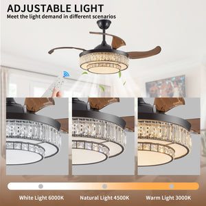 English Elm 48" Retractable Blade Crystal Led Ceiling Fan with Remote for Bedroom Dining Kitchen W2312P415980