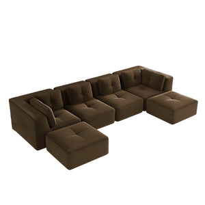 English Elm Modern Corduroy Modular Sectional with Tufted Cushions Two Ottomans Living Room Brown W714S01812