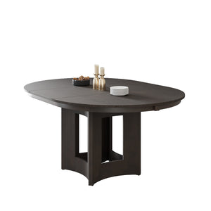 English Elm Topmax Farmhouse Round Pedestal Dining Table Extendable Leaf Rubberwood Compact Space Espresso N717P336673P