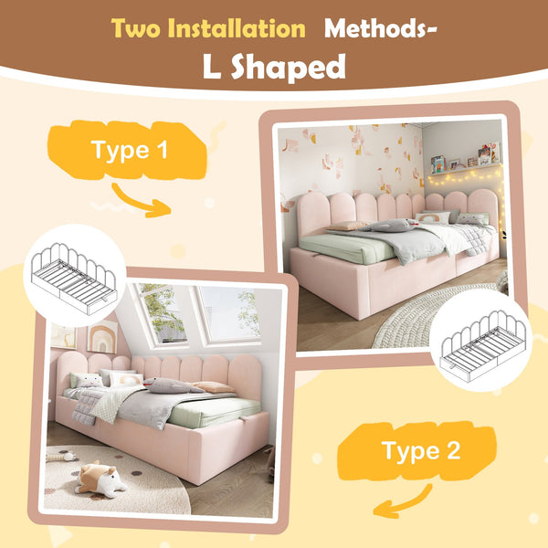 English Elm Upholstered Velvet Daybed with Hydraulic Storage & Metal Slatted Frame, Twin Sofa Bed, 300 lb Capacity Pink N736P333613P