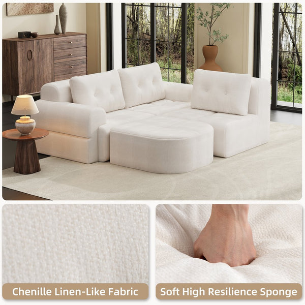 English Elm Modular Sectional Sofa with Chaise Full Foam Build Woven Fabric for Living Room Beige White W2379S00005