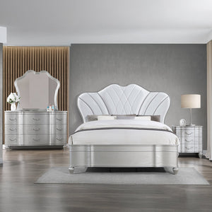 English Elm Eros 4-Piece King Bedroom Set: Upholstered Button-Tufted Bed, Silver Wood, Usb Nightstand & Dresser B009S01619