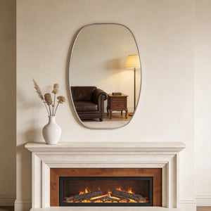 English Elm 24x36 Matte Metal Framed Oval Wall Mirror with Hd Glass for Bath or Entryway Silver W2203P474696