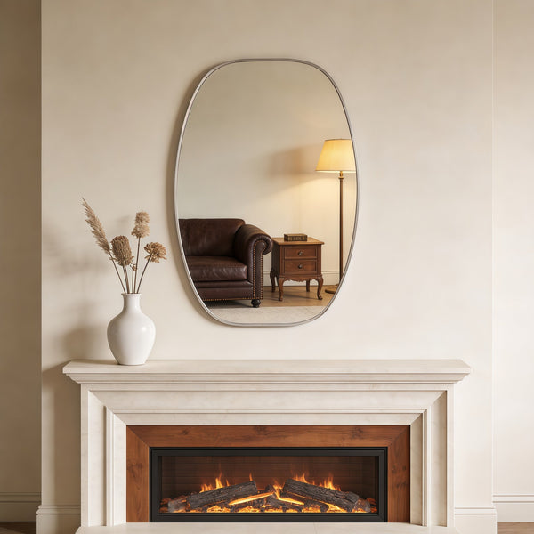 English Elm 24x36 Matte Metal Framed Oval Wall Mirror with Hd Glass for Bath or Entryway Silver W2203P474696