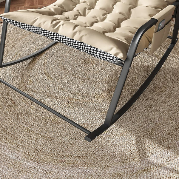 English Elm Rocking Ergonomic Lounge Recliner with Storage & Cushions, All-Weather Breathable Comfort for Patio Off White W2699P324195