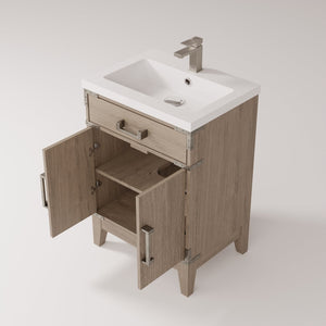 English Elm Grey Oak Single-Sink Vanity With Acrylic Top & Chrome Faucet - Stylish Space-Saver For Small Bathrooms B2731P259747