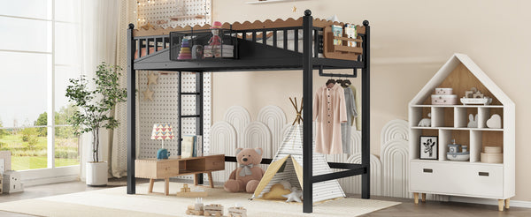 English Elm Twin Kids Platform Bed with Trundle Staircase Bookshelf and Rounded Safety Rails W1580S00380