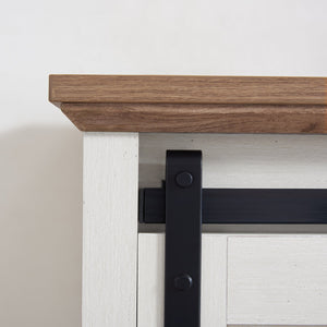 English Elm 5 Drawer Dresser with Sliding Barn Door — Farmhouse Modern MDF Chest with Metal Handle, Adjustable Shelves, Spacious Top White W2275P206613