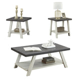 English Elm Athens Contemporary 3-Piece Wood Shelf Coffee Table Set In Weathered Charcoal and Beige