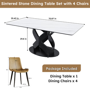 English Elm 71" Modern Luxury Dining Table With Sintered Stone Top & Carbon Steel Base For Elegant Entertaining W2699S00023