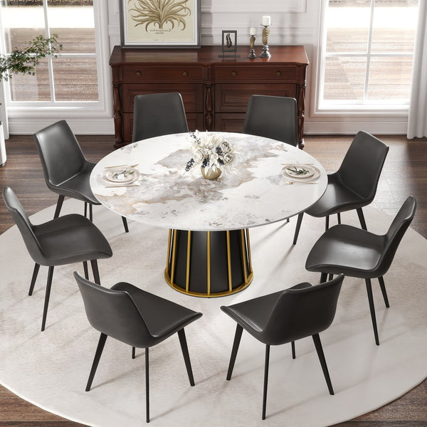 English Elm 59.05"Modern 59.05" Modern Round Dining Table With Premium Sintered Stone Top & Iron Base For 6-8 People W1535S00446
