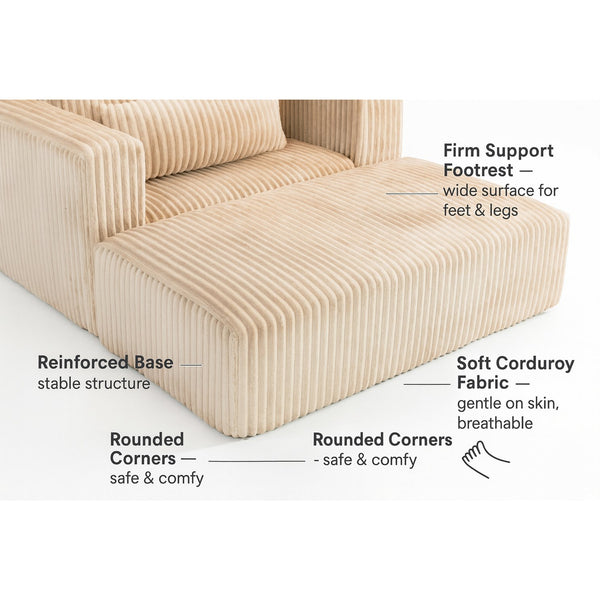English Elm Oversized Corduroy Floor Lounge Chair with Modular Ottoman All Foam Deep Seat Beige W3326S00026