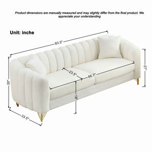 English Elm Oversized Chenille Three Seat Sofa Tufted Cushions Gold Legs Modern Glam Living Room W3373S00074