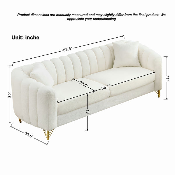 English Elm Oversized Chenille Three Seat Sofa Tufted Cushions Gold Legs Modern Glam Living Room W3373S00074