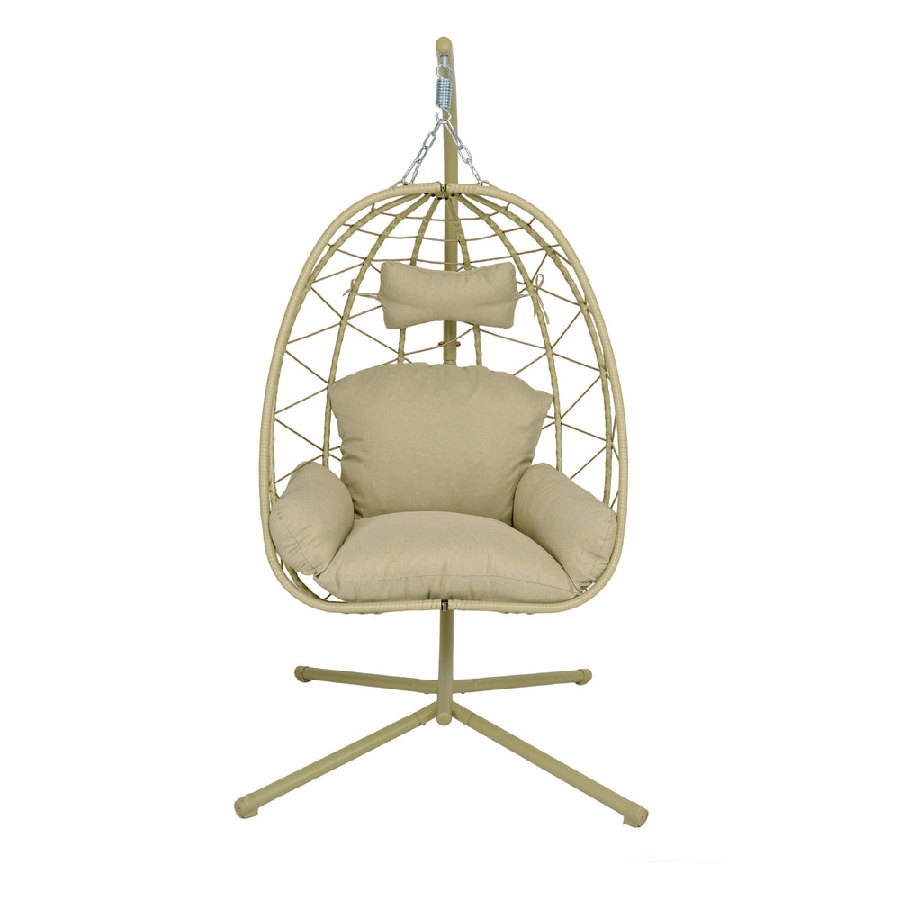 English Elm Hanging Egg Swing Chair Pe Wicker Stand Ergonomic Cradle for Patio or Bedroom T5880P497572