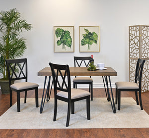 English Elm Arroyo 5-Piece Dining Set, Hairpin Dining Table With 4 Cross-Back Chairs, Rich Black