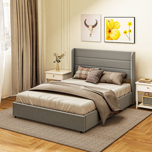 English Elm HOMCOM Full Size Bed Frame with LED RGB Headboard, Built-In Charging Station and 3-Tier Shelf Light Gray W2225P249913