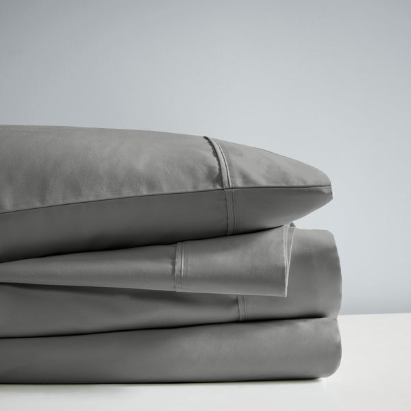 English Elm 4-piece Queen Sateen Cotton Blend Sheet Set for Cool Breathable Sleep Year Round Charcoal B035P437428