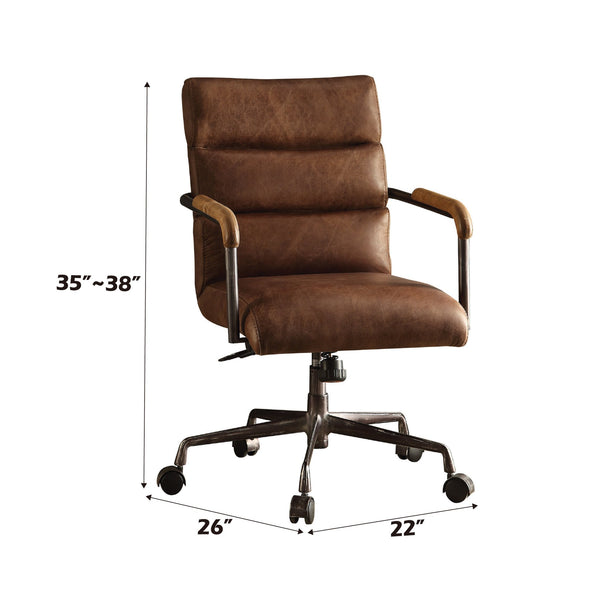 English Elm Harith Retro Brown Top Grain Leather Executive Office Chair with High Back, Pneumatic Lift, Swivel B2726P256669