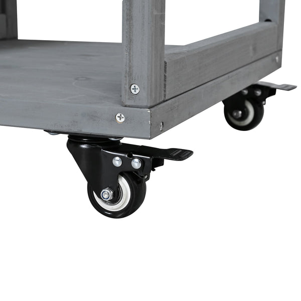 English Elm Foldable Outdoor Kitchen Cart with Stainless Worktop Fir Wood Frame and Lockable Wheels Grey N719P380278E