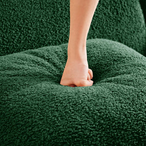 English Elm Boneless Sofa - 3-Seat Teddy Fabric Comfort, No Assembly, Ergonomic Design, Non-Slip Base, Green W714S01441