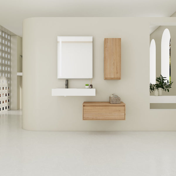 English Elm 30 Inch Wall-Mounted Bathroom Vanity With Resin Sink, Soft Close Drawer & Storage Cabinet - Modern Design W999S00267