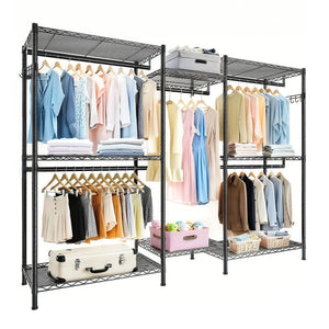English Elm Heavy Duty Garment Rack — Adjustable 8 Shelves & 5 Rails Freestanding Closet Organizer, Black, Durable W3204P318297