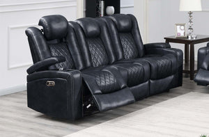 English Elm Modern Leatherette Power Reclining Sofa with Storage Cup Holders Adjustable Headrests B011P467545
