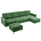 English Elm 110" L-Shape Convertible Sectional Sofa Couch With Movable Ottoman For Living Room, Apartment, Office, Green