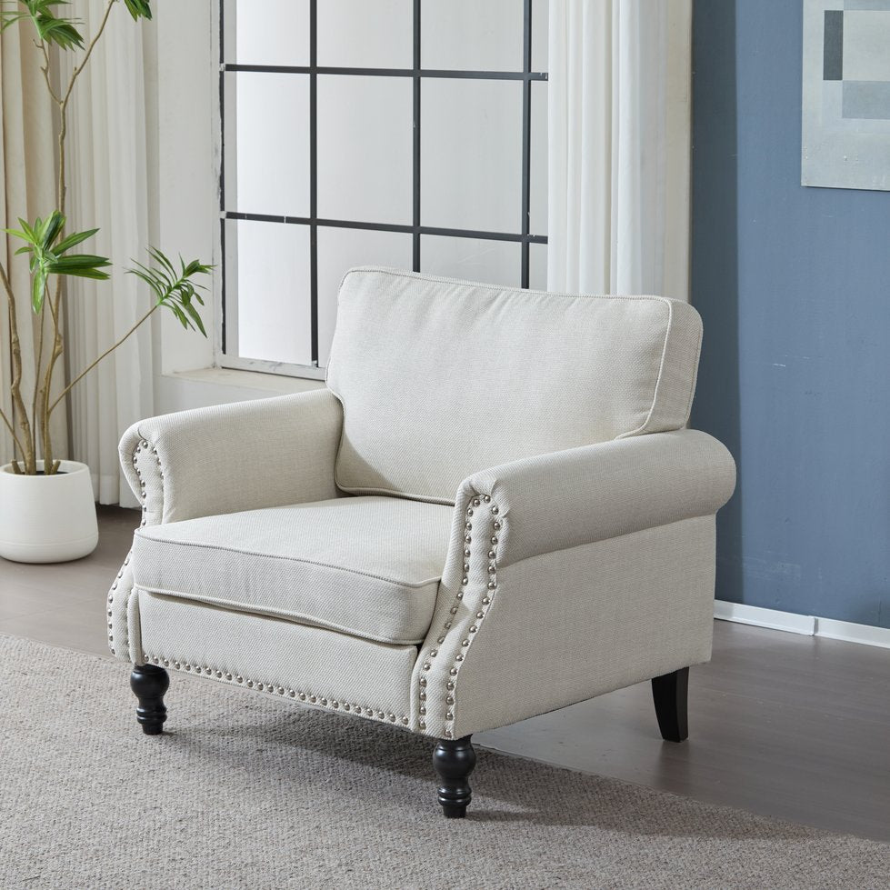 English Elm 40.16 Inch Faux Leather Accent Chair Nailhead Trim Rolled Arm Traditional Single Seat Sofa W2911P222675