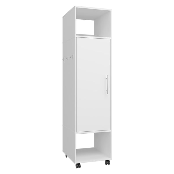 English Elm Armoire 62.9"H With Full-Length Mirror, 3 Shelves, Modern White Design For Stylish Storage Solutions B097P250837