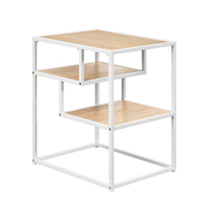16" Contemporary Metal and Wood Side Table Coastal Oak, White MYO16STCOW Walker Edison