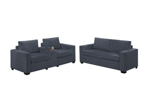 English Elm Elegant Wide-Welt Corduroy 2-Piece Sofa Set with Console Charging Station, Cup Holders, Loveseat Dark Gray 39 L x 26 W x 53 H B011S01742