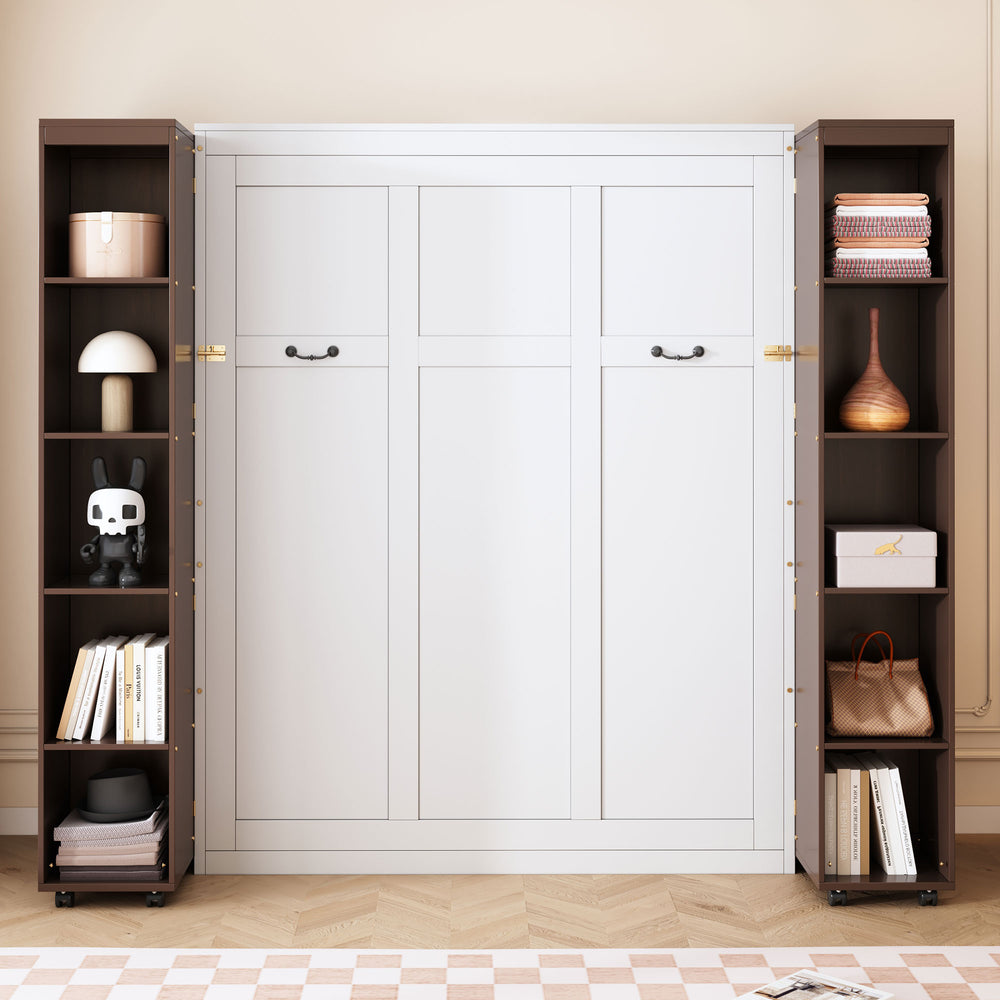 English Elm Queen Murphy Wall Bed with Hydraulic Lift and Push Pull Cabinet Storage Unit Espresso LP000381AAP