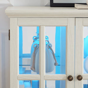 English Elm Led Curio Display Cabinet With Bluetooth Lighting - Antique White Showcase For Collectibles & Décor W1758P387894